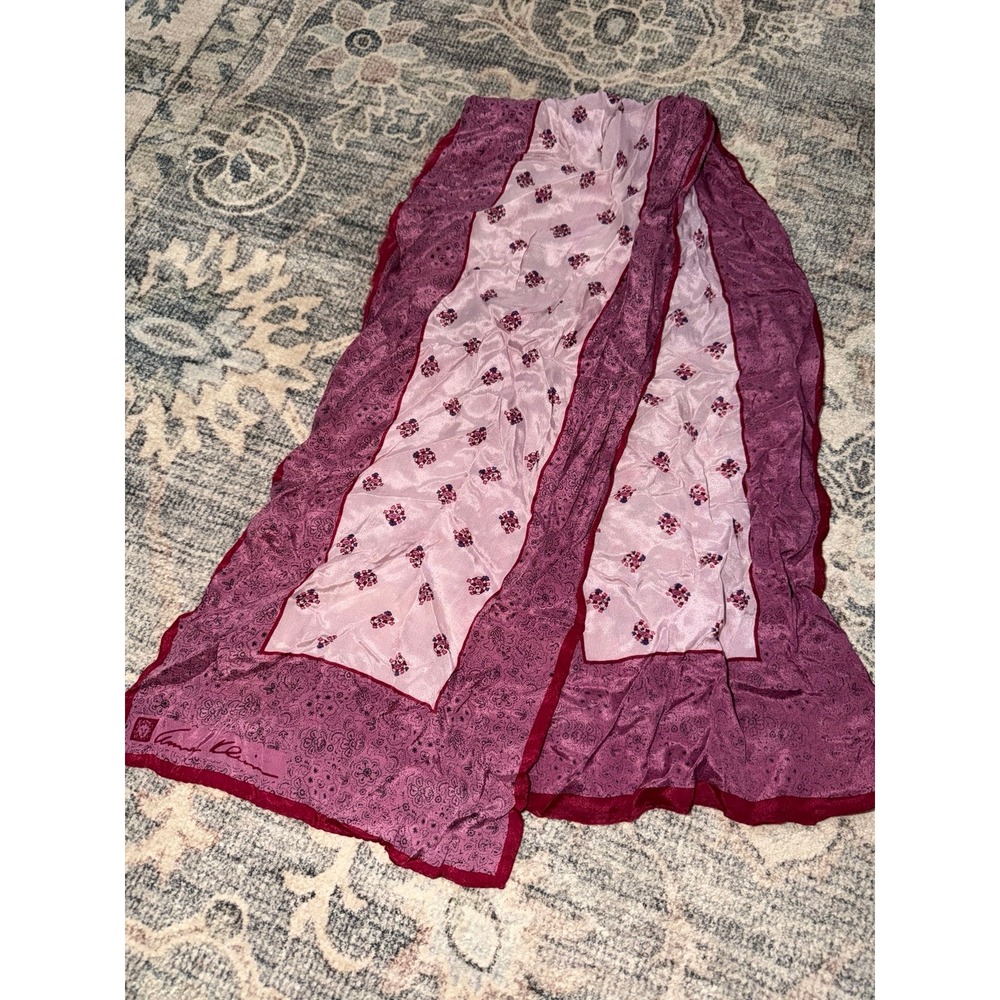 Vintage Anne Klein Plum Maroon Burgundy Silk Floral Scarf